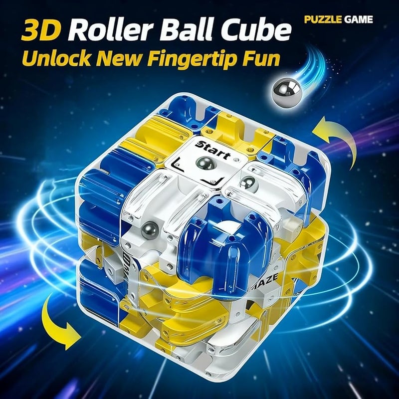 Blue 3D Rolling Ball Maze Cube Puzzle Brain Teaser Toy For Stress Relief - Image 2